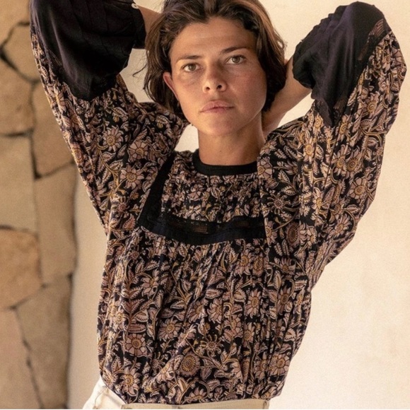 Cleobella Anthropologie Long Sleeve Top Rafi Lace Black Motif Size Medium NWT - Picture 16 of 16